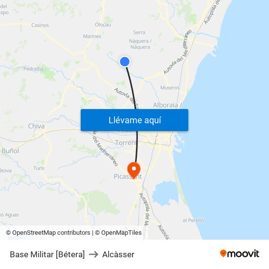 Base Militar [Bétera] to Alcàsser map