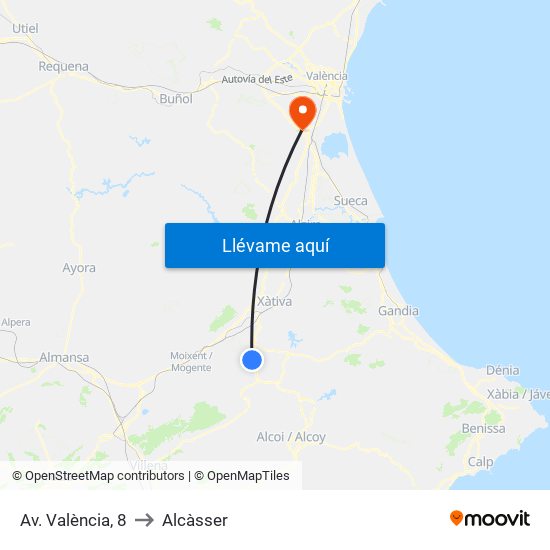 Av. València, 8 to Alcàsser map