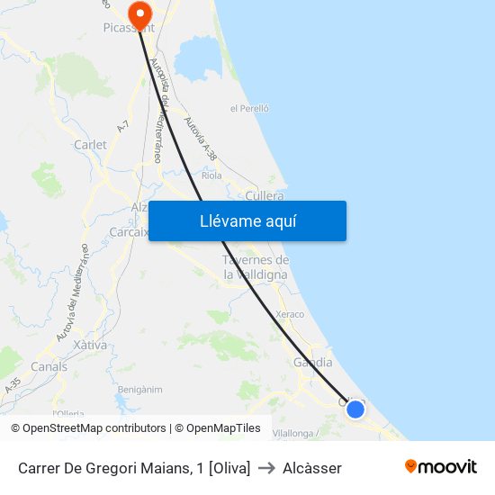 Carrer De Gregori Maians, 1 [Oliva] to Alcàsser map