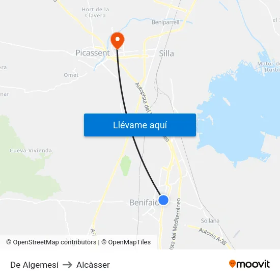 De Algemesí to Alcàsser map