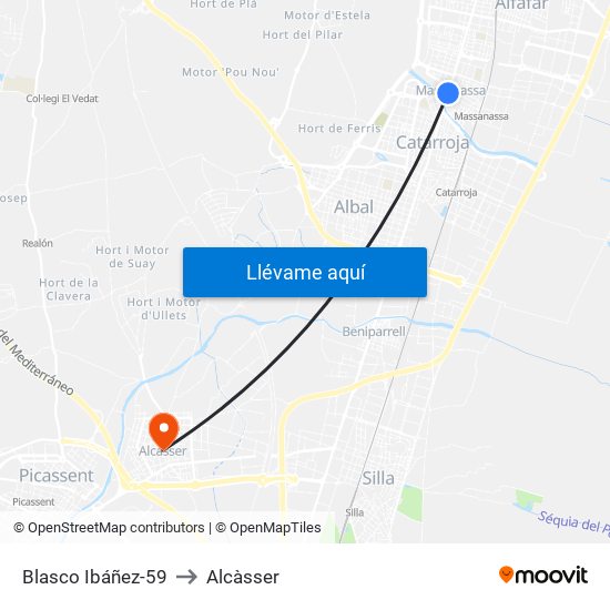 Blasco Ibáñez-59 to Alcàsser map