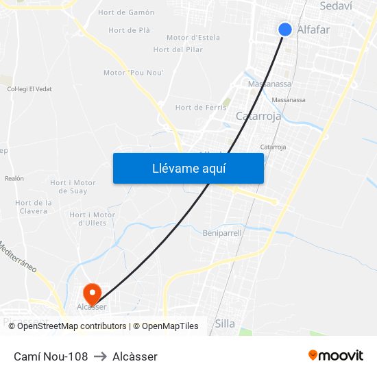 Camí Nou-108 to Alcàsser map