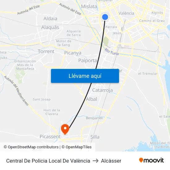 Central De Policia Local De València to Alcàsser map