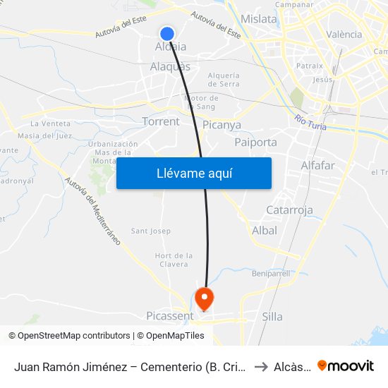 Juan Ramón Jiménez – Cementerio (B. Cristo) [Aldaia] to Alcàsser map