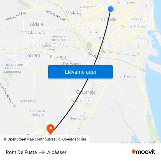 Pont De Fusta to Alcàsser map