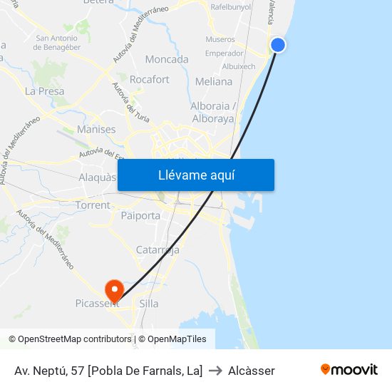 Av. Neptú, 57 [Pobla De Farnals, La] to Alcàsser map