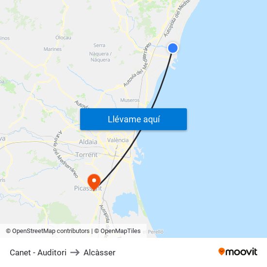 Canet - Auditori to Alcàsser map