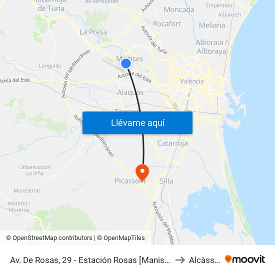 Av. De Rosas, 29 - Estación Rosas [Manises] to Alcàsser map
