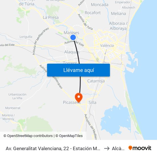 Av. Generalitat Valenciana, 22 - Estación Manises [Manises] to Alcàsser map