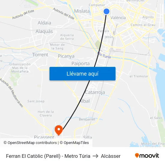 València. Ferran El Catòlic (Parell) - Metro Túria to Alcàsser map