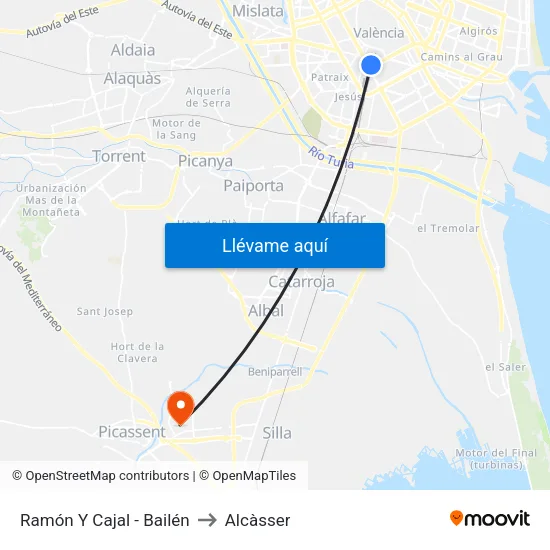 València. Ramón Y Cajal - Bailén / Andana 2 to Alcàsser map