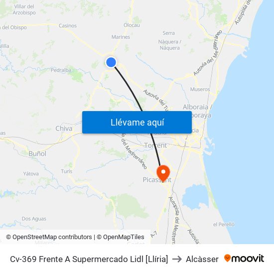 Cv-369 Frente A Supermercado Lidl [Llíria] to Alcàsser map