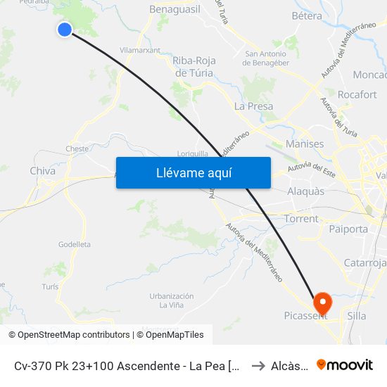 Cv-370 Pk 23+100 Ascendente - La Pea [Pedralba] to Alcàsser map