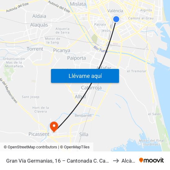 Gran Vía Germanías, 16 – Cantonada C. Castellón [València] to Alcàsser map