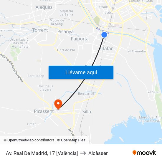 Av. Real De Madrid, 17 [València] to Alcàsser map
