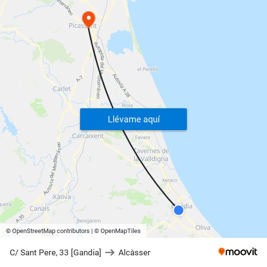 C/ Sant Pere, 33 [Gandia] to Alcàsser map