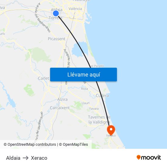 Aldaia to Xeraco map