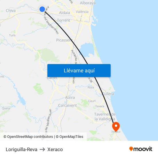 Loriguilla-Reva to Xeraco map