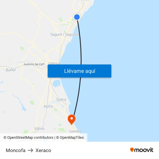Moncofa to Xeraco map