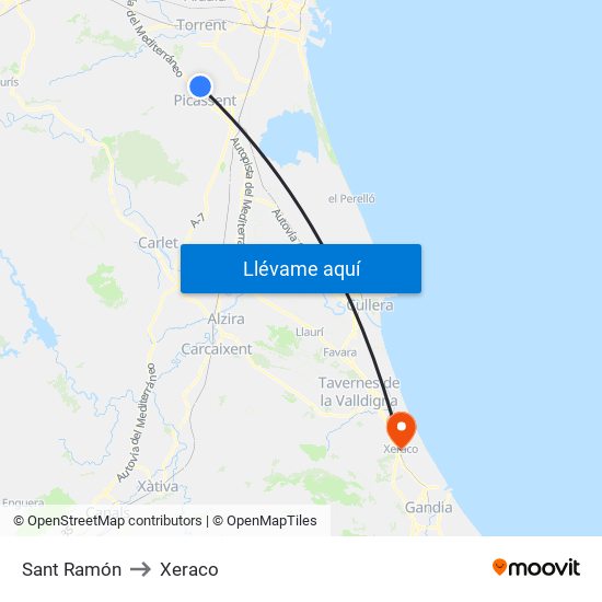 Sant Ramón to Xeraco map