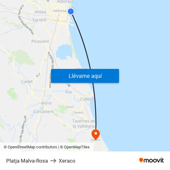 Platja Malva-Rosa to Xeraco map
