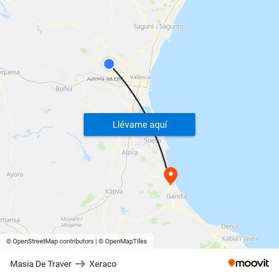 Masia De Traver to Xeraco map