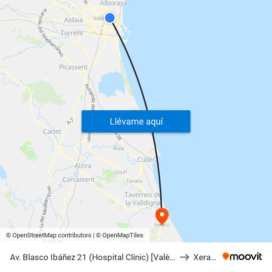 Av. Blasco Ibáñez 21  (Hospital Clínic) [València] to Xeraco map