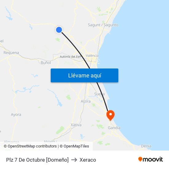 Plz 7 De Octubre [Domeño] to Xeraco map