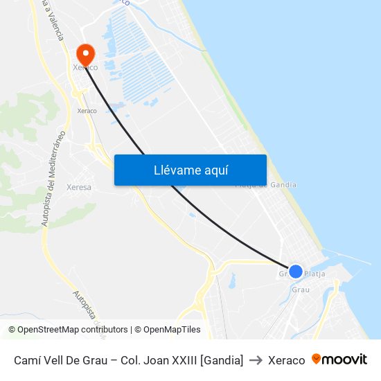 Camí Vell De Grau – Col. Joan XXIII [Gandia] to Xeraco map