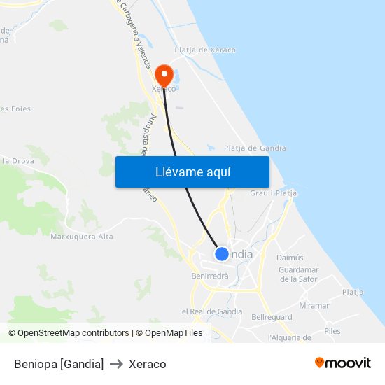 Beniopa [Gandia] to Xeraco map
