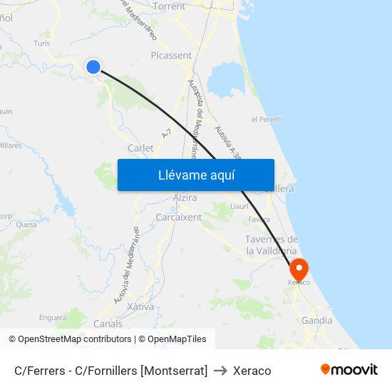 C/Ferrers - C/Fornillers [Montserrat] to Xeraco map