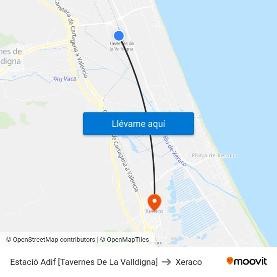 Estació Adif [Tavernes De La Valldigna] to Xeraco map