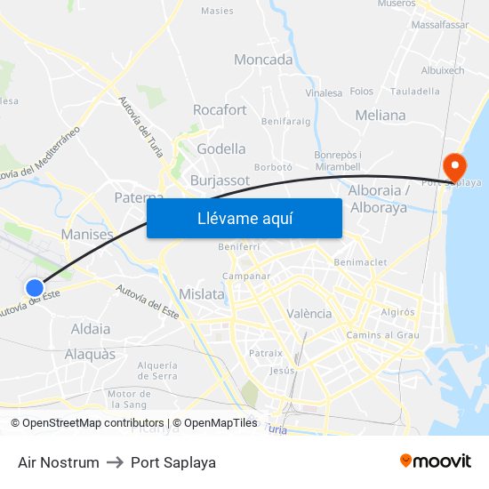 Air Nostrum to Port Saplaya map