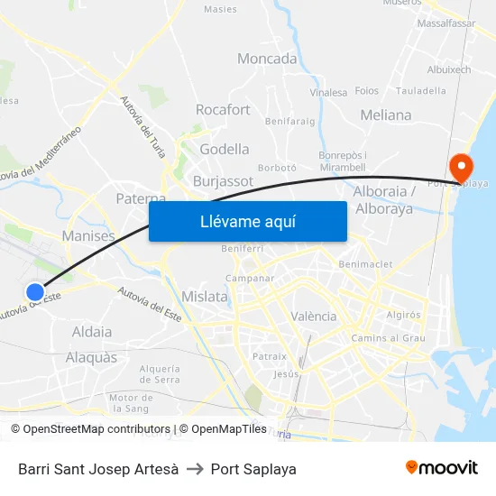 Barri Sant Josep Artesà to Port Saplaya map