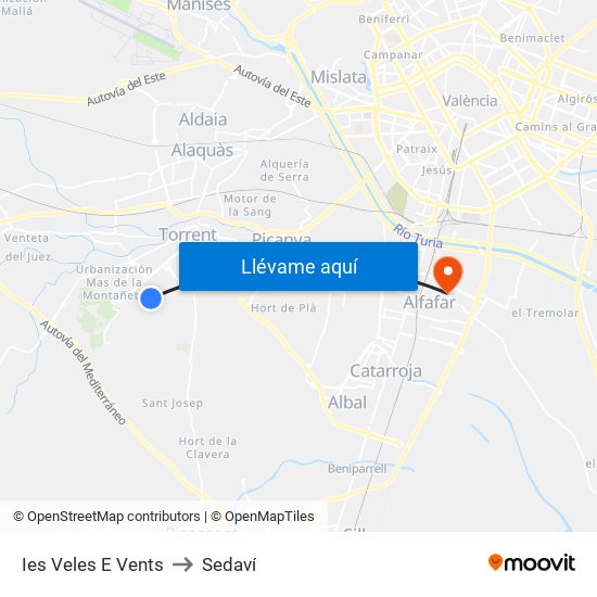 Ies Veles E Vents to Sedaví map