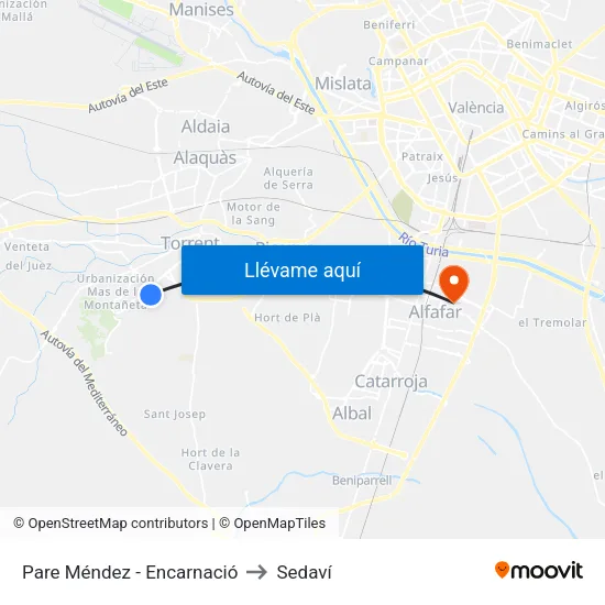 Pare Méndez - Encarnació to Sedaví map