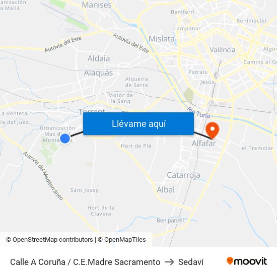 Calle A Coruña / C.E.Madre Sacramento to Sedaví map