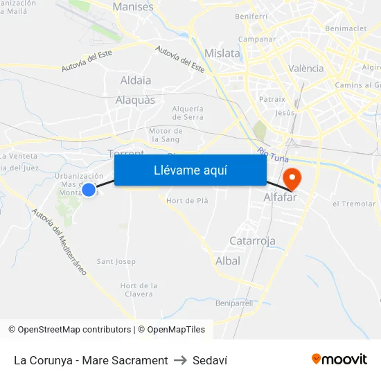 La Corunya - Mare Sacrament to Sedaví map
