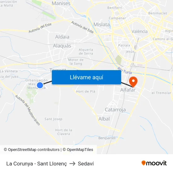 La Corunya - Sant Llorenç to Sedaví map