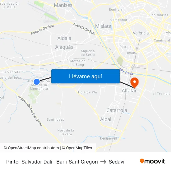 Pintor Salvador Dalí - Barri Sant Gregori to Sedaví map
