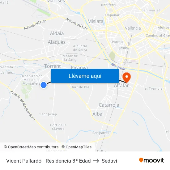 Vicent Pallardó - Residencia 3ª Edad to Sedaví map