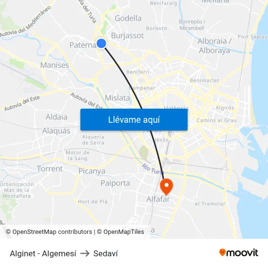 Alginet - Algemesí to Sedaví map