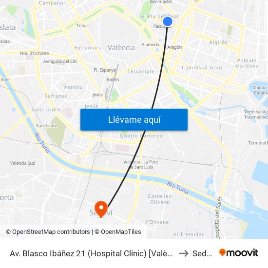 Av. Blasco Ibáñez 21  (Hospital Clínic) [València] to Sedaví map