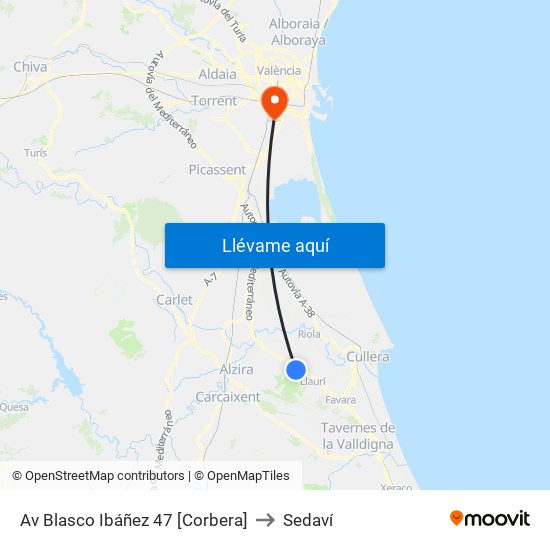 Av Blasco Ibáñez 47 [Corbera] to Sedaví map