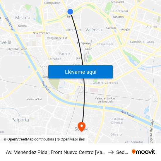 Av. Menéndez Pidal, Front Nuevo Centro [València] to Sedaví map