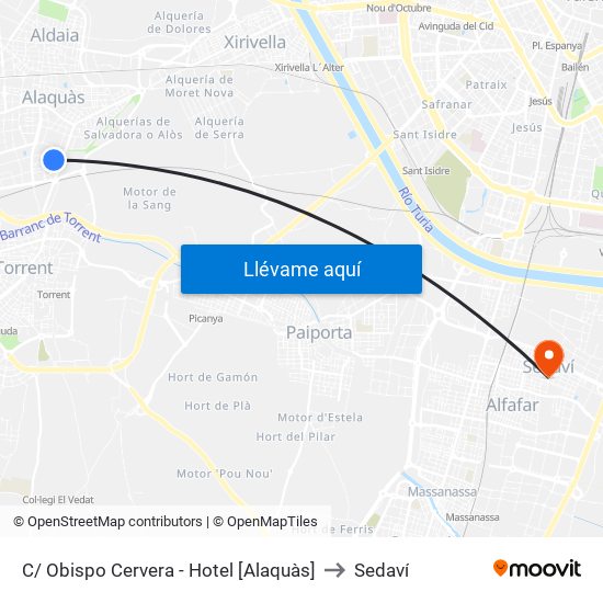 C/ Obispo Cervera - Hotel [Alaquàs] to Sedaví map