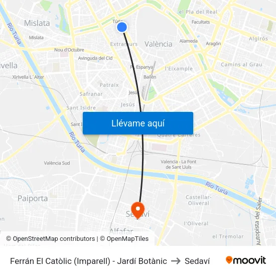 València. Ferran El Catòlic (Imparell) - Jardí Botànic to Sedaví map
