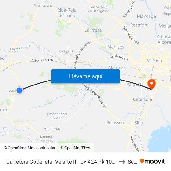 Carretera Godelleta -Velarte II - Cv-424 Pk 10+600 Descendente [Godelleta] to Sedaví map