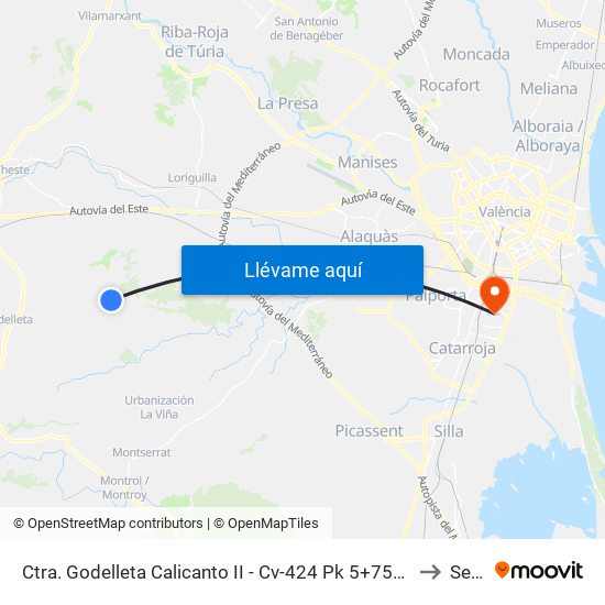 Ctra. Godelleta Calicanto II - Cv-424 Pk 5+750 Descendente [Godelleta] to Sedaví map