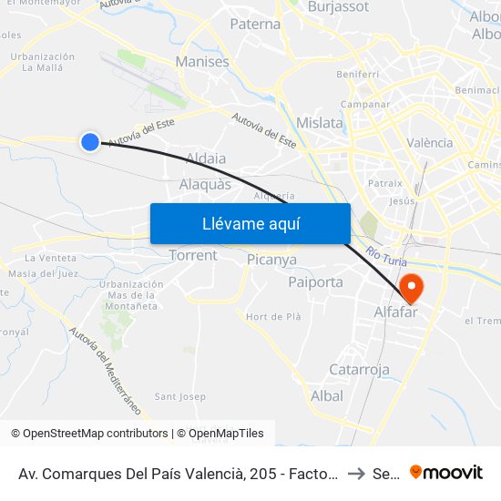 Av. Comarques Del País Valencià, 205 - Factoría Nº 2 [Quart De Poblet] to Sedaví map